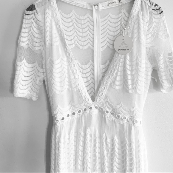 White Lace Overlay Maxi Dress Large New - Picture 9 of 10